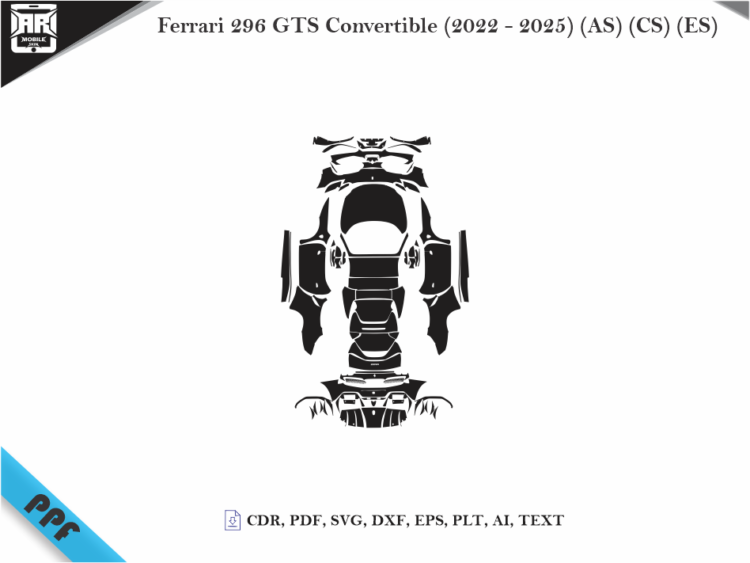 Ferrari 296 GTS Convertible (2022 – 2025) (AS) (CS) (ES) Full Car Body PPF Cutting Template