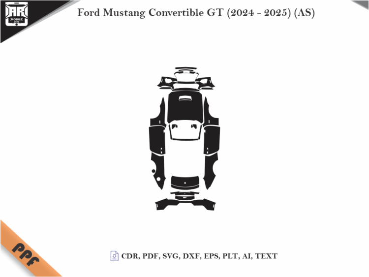 Ford Mustang Convertible GT (2024 – 2025) (AS) Full Car Body PPF Cutting Template