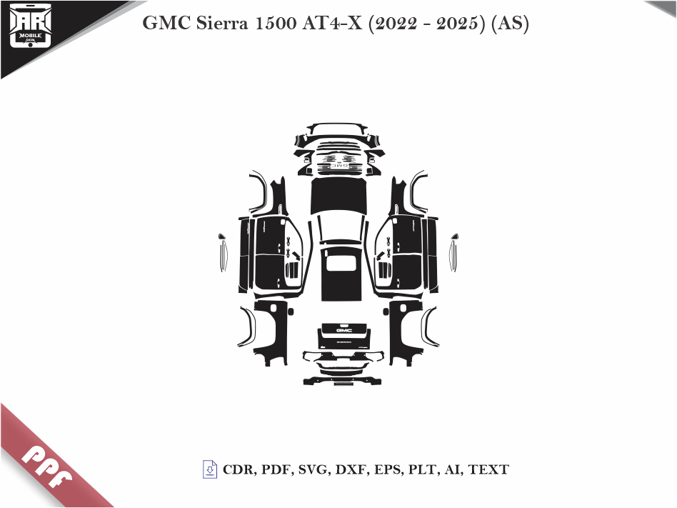GMC Sierra 1500 AT4-X (2022 - 2025) (AS) Car Body PPF Cutting Template