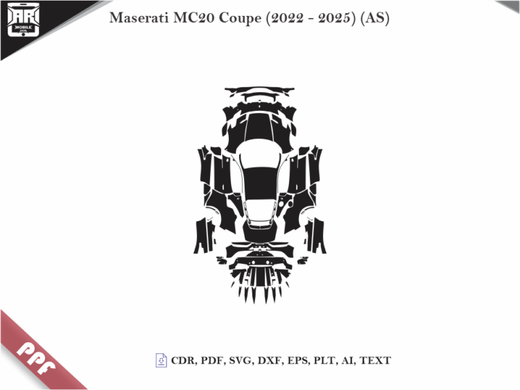Maserati MC20 Coupe (2022 – 2025) (AS) Full Car Body PPF Cutting Template