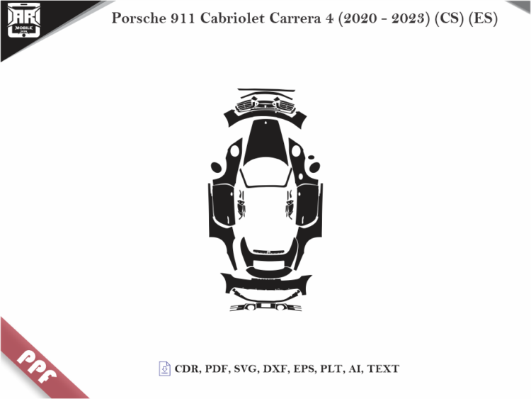 Porsche 911 Cabriolet Carrera 4 (2020 – 2023) (CS) (ES) Full Car Body PPF Cutting Template