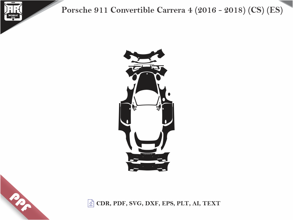 Porsche 911 Convertible Carrera 4 (2016 - 2018) Car Body PPF Cutting Template
