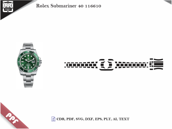 Rolex Submariner 40 116610 PPF Cut Template Vector