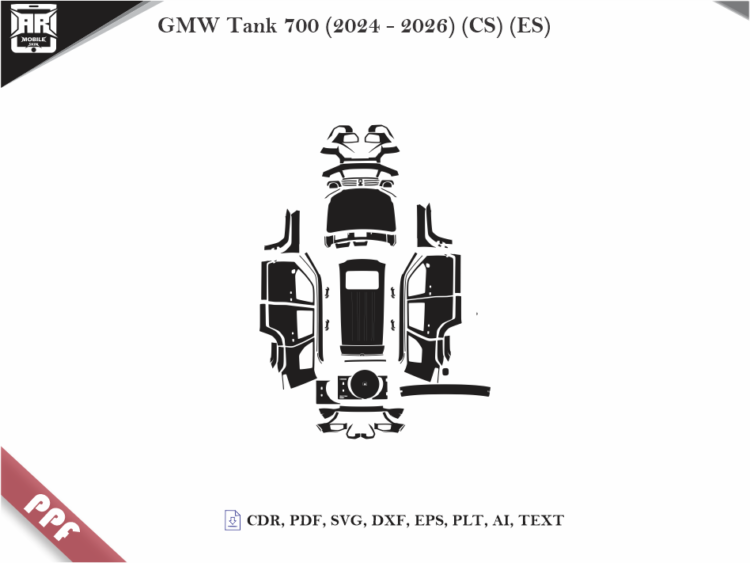 GMW Tank 700 (2024 - 2026) (CS) (ES) Car Body PPF Cutting Template
