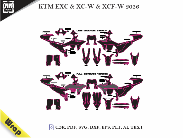 KTM EXC & XC-W & XCF-W 2026 Wrap Skin Template Vector