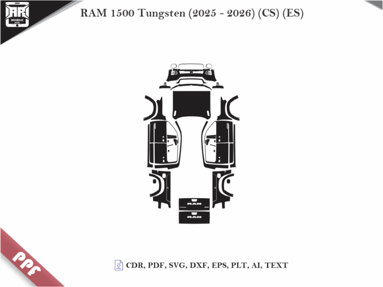 RAM 1500 Tungsten (2025 – 2026) (CS) (ES) Full Car Body PPF Cutting Template