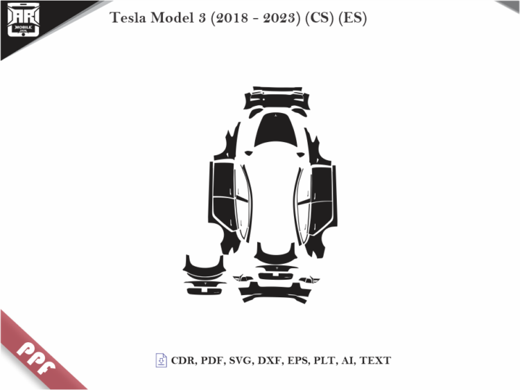 Tesla Model 3 (2018 – 2023) (CS) (ES) Full Car Body PPF Cutting Template