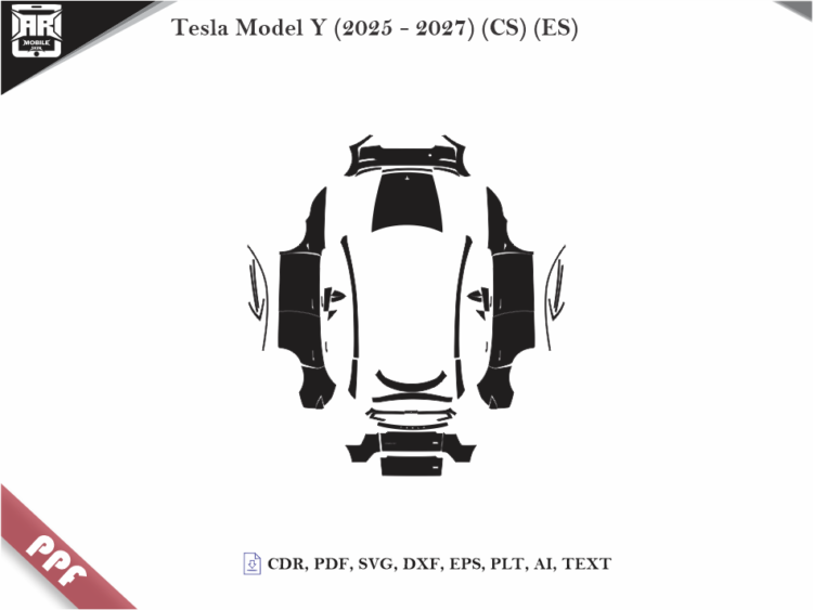 Tesla Model Y (2025 – 2027) (CS) (ES) Full Car Body PPF Cutting Template