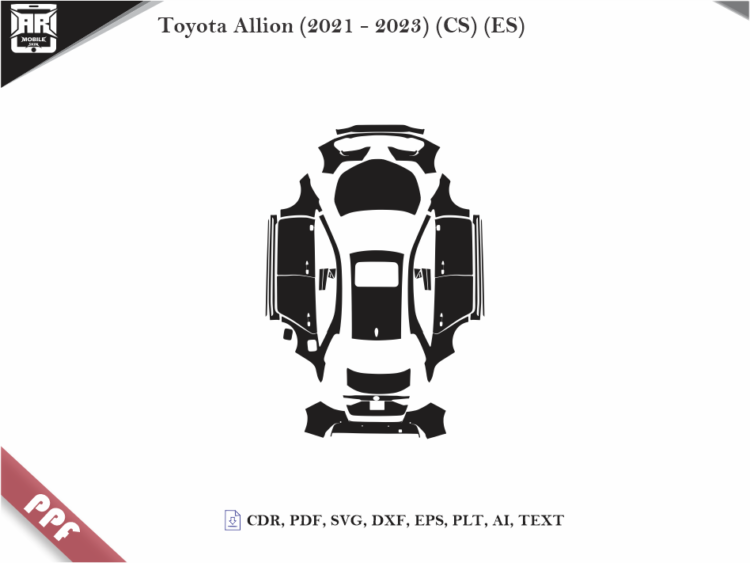 Toyota Allion (2021 - 2023) Car Body PPF Cutting Template