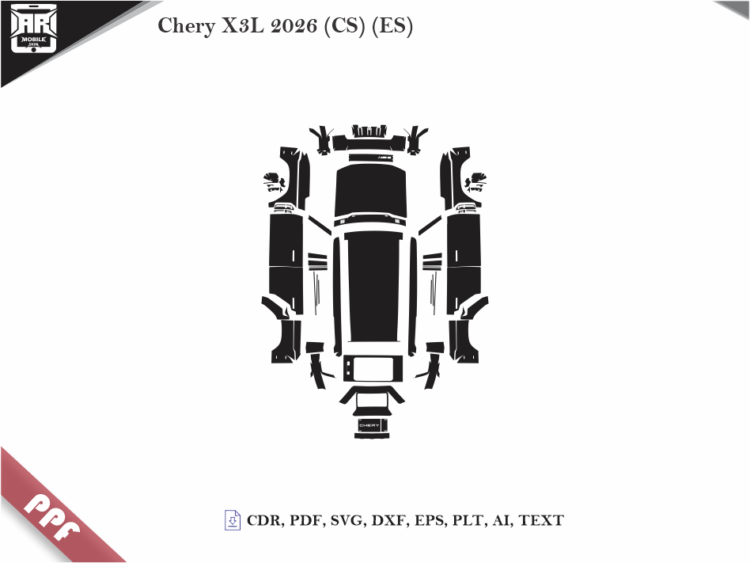 Chery X3L 2026 (CS) (ES) Full Car Body PPF Cutting Template
