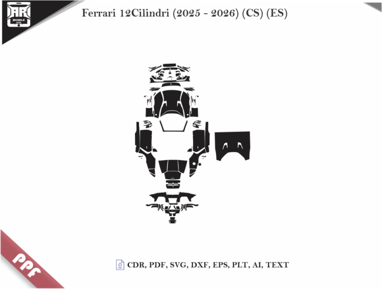 Ferrari 12Cilindri (2025 – 2026) (CS) (ES) Full Car Body PPF Cutting Template
