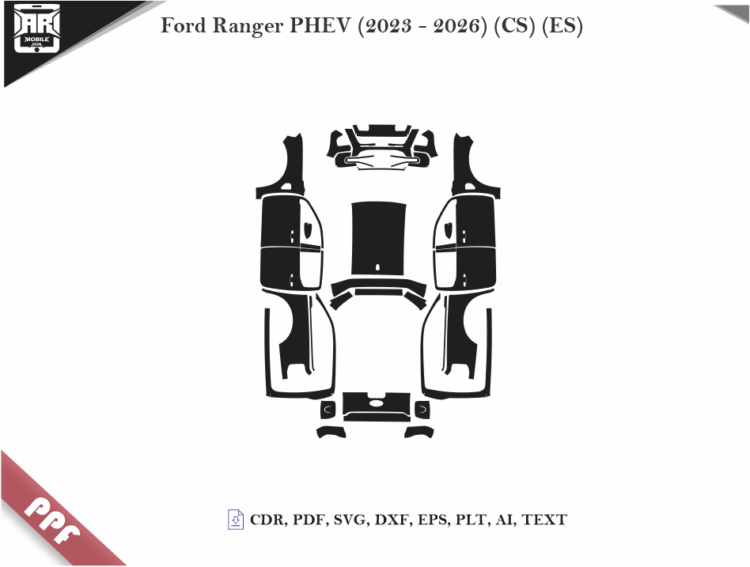 Ford Ranger PHEV (2023 – 2026) (CS) (ES) Full Car Body PPF Cutting Template