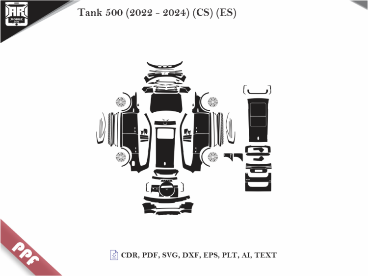 GMW Tank 500 (2022 – 2024) (CS) (ES) Full Car Body PPF Cutting Template