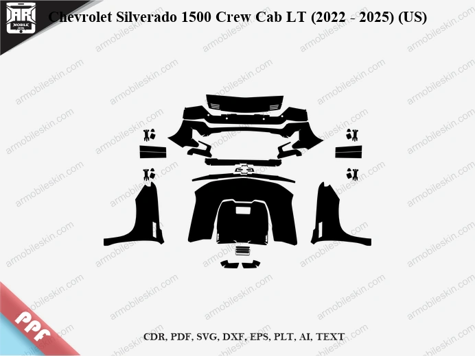 Chevrolet Silverado 1500 Crew Cab LT (2022 - 2025) (US) Car Exterior Front PPF Template
