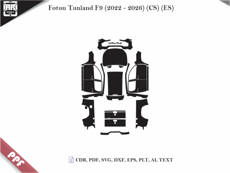 Foton Tunland F9 (2022 – 2026) (CS) (ES) Full Car Body PPF Cutting Template