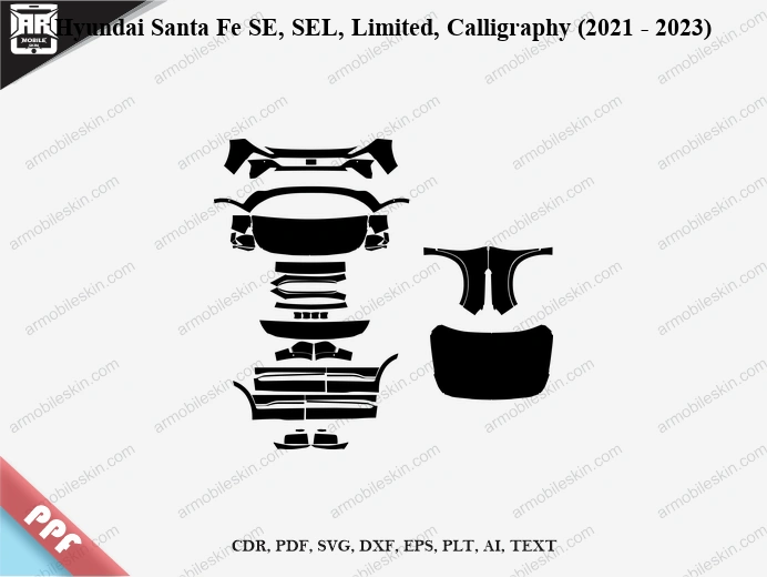 Hyundai Santa Fe SE, SEL, Limited, Calligraphy (2021 - 2023) Car Exterior Front PPF Template