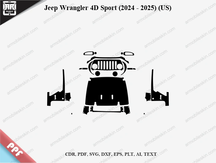 Jeep Wrangler 4D Sport (2024 - 2025) (US) Car Exterior Front PPF Template