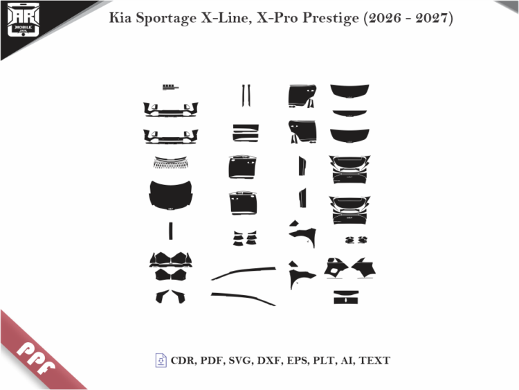 Kia Sportage X-Line, X-Pro Prestige (2026 – 2027) Full Car Body PPF Cutting Template