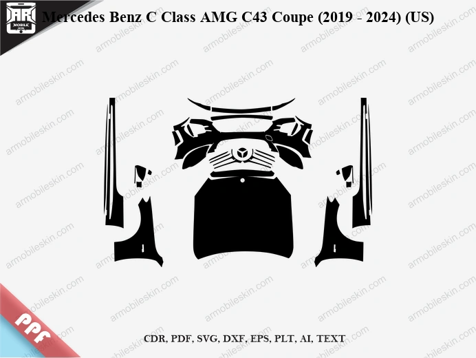 Mercedes Benz C Class AMG C43 Coupe (2019 - 2024) (US) Car Exterior Front PPF Template
