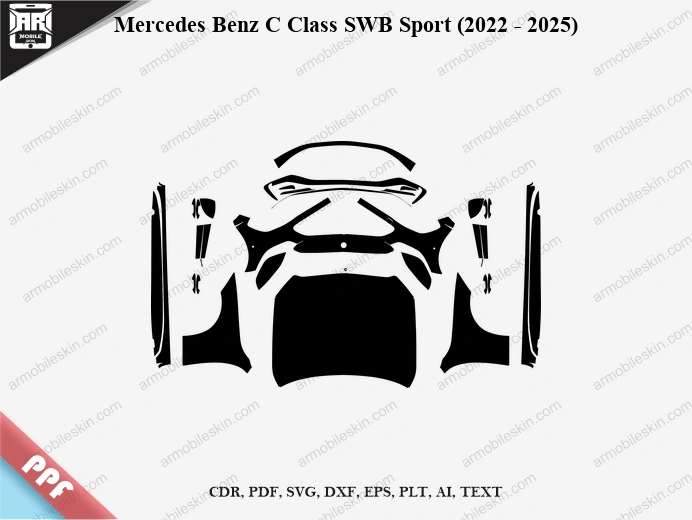 Mercedes Benz C Class SWB Sport (2022 - 2025) Car Exterior Front PPF Template