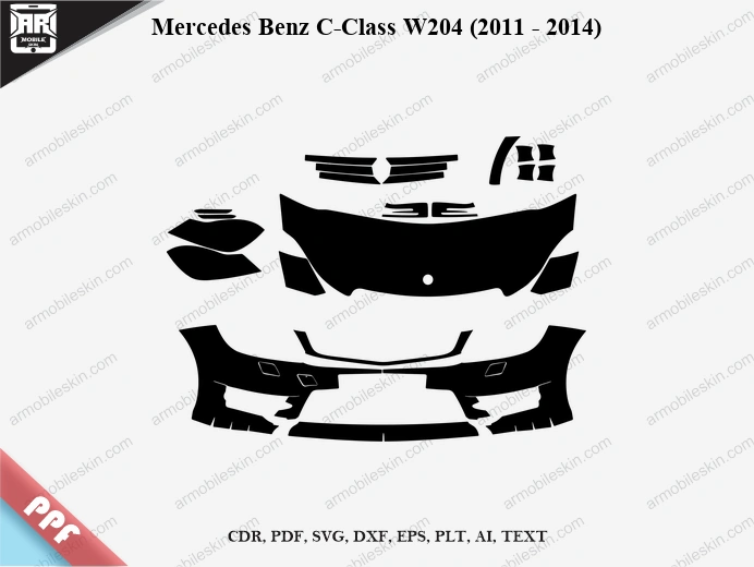 Mercedes Benz C-Class W204 (2011 - 2014) Car Exterior Front PPF Template