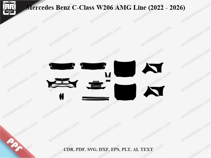 Mercedes Benz C-Class W206 AMG Line (2022 - 2026) Car Exterior Front PPF Template