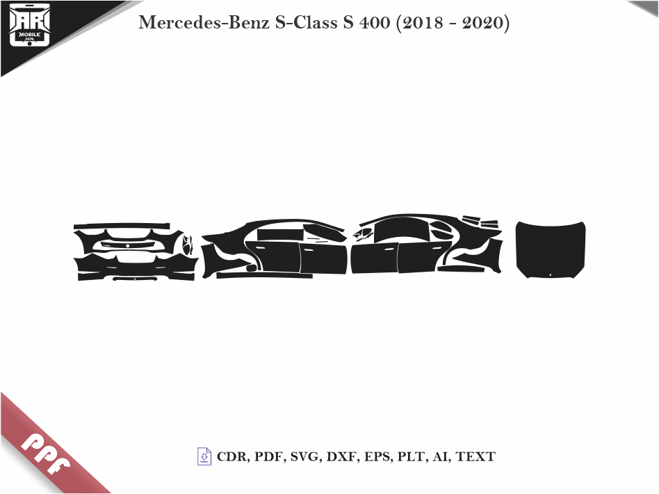 Mercedes-Benz S-Class S 400 (2018 - 2020) Car Body PPF Cutting Template