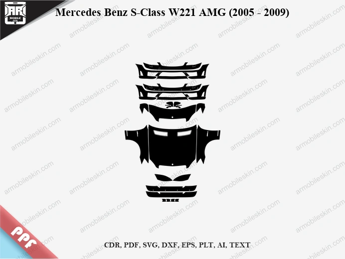 Mercedes Benz S-Class W221 AMG (2005 - 2009) Car Exterior Front PPF Template
