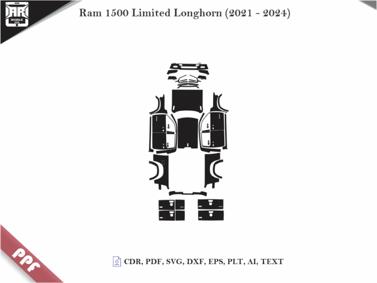 Ram 1500 Limited Longhorn (2021 – 2024) Full Car Body PPF Cutting Template